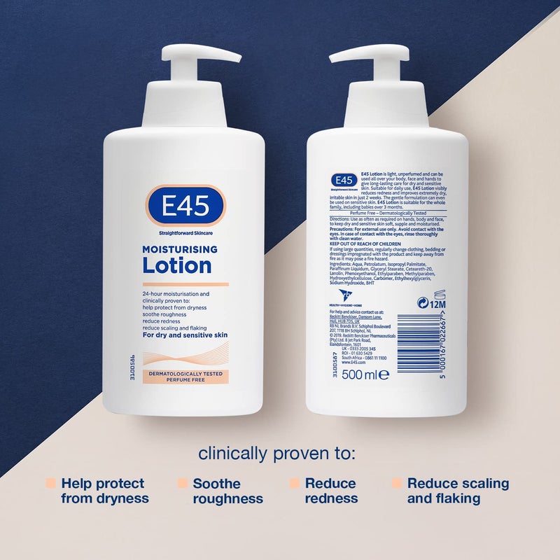 E45 Dermatological Moisturising Lotion, 500 ml, Pack of 5 - Image 2